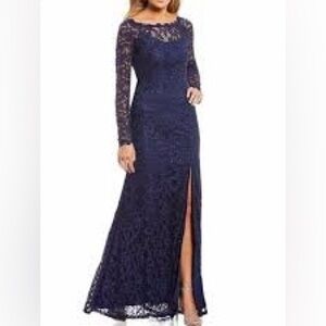 Sequin Hearts Navy Long Sleeve Lace Formal Dress in Size 11